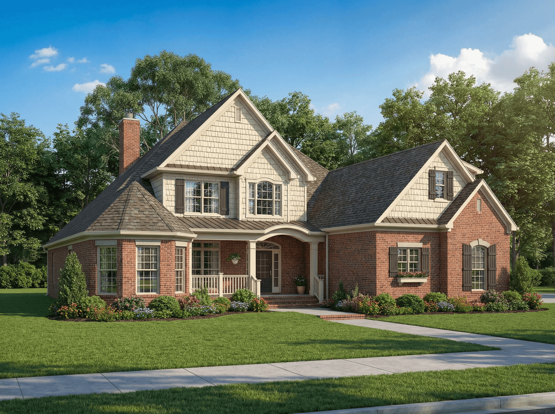 Front elevation of Craftsman home (ThePlanCollection: House Plan #153-1912)