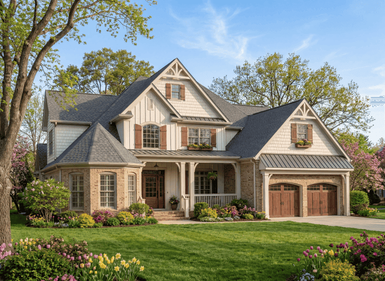 Front elevation of Craftsman home (ThePlanCollection: House Plan #153-1912)