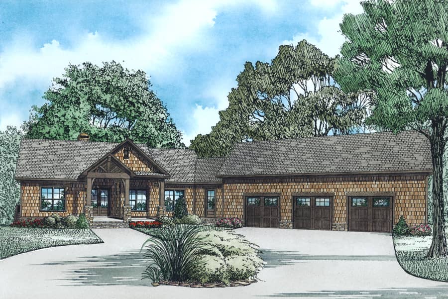 Front elevation of Craftsman home (ThePlanCollection: House Plan #153-1977)