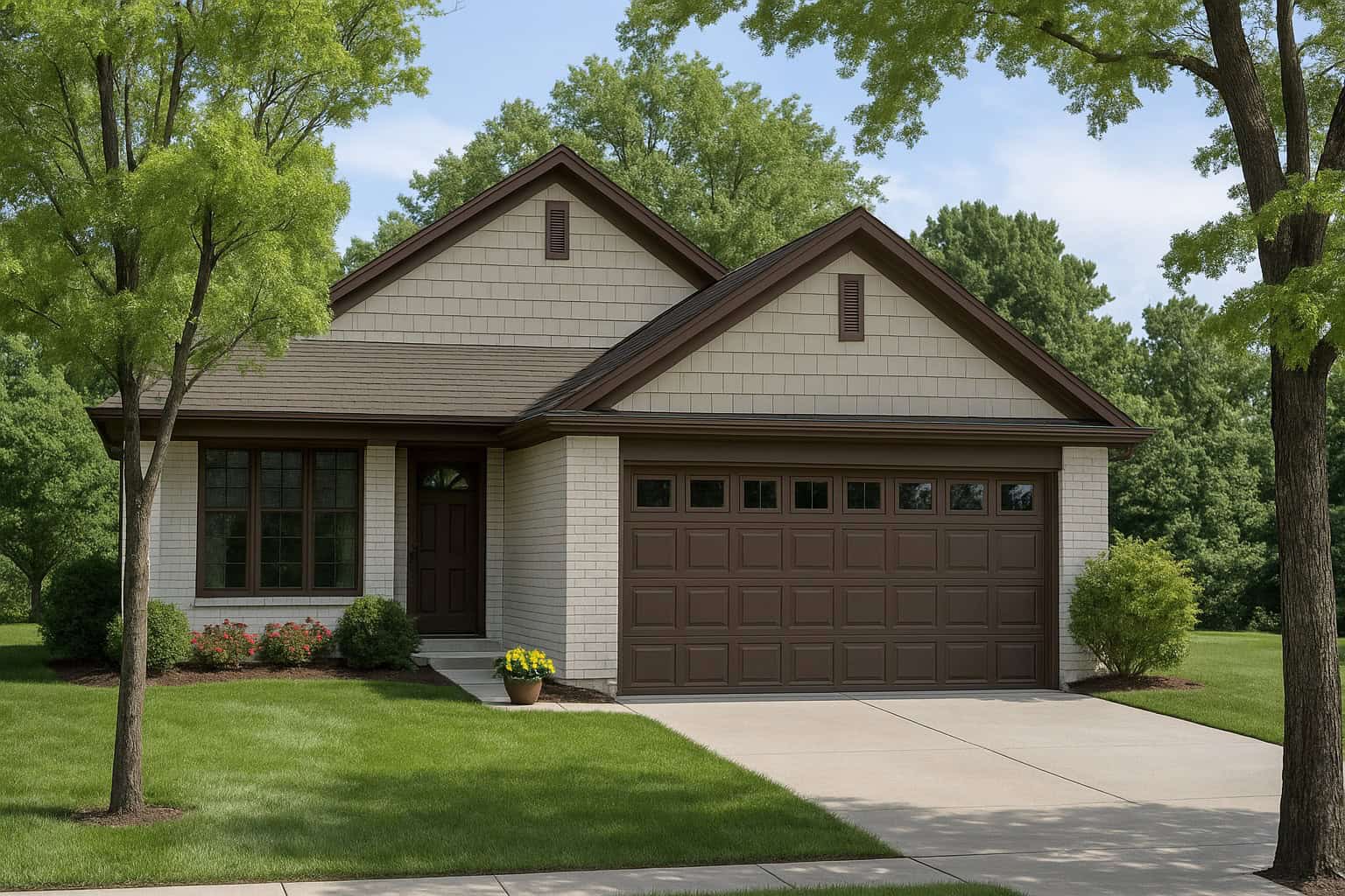Front Elevation of this Ranch House (#153-1995) at The Plan Collection.