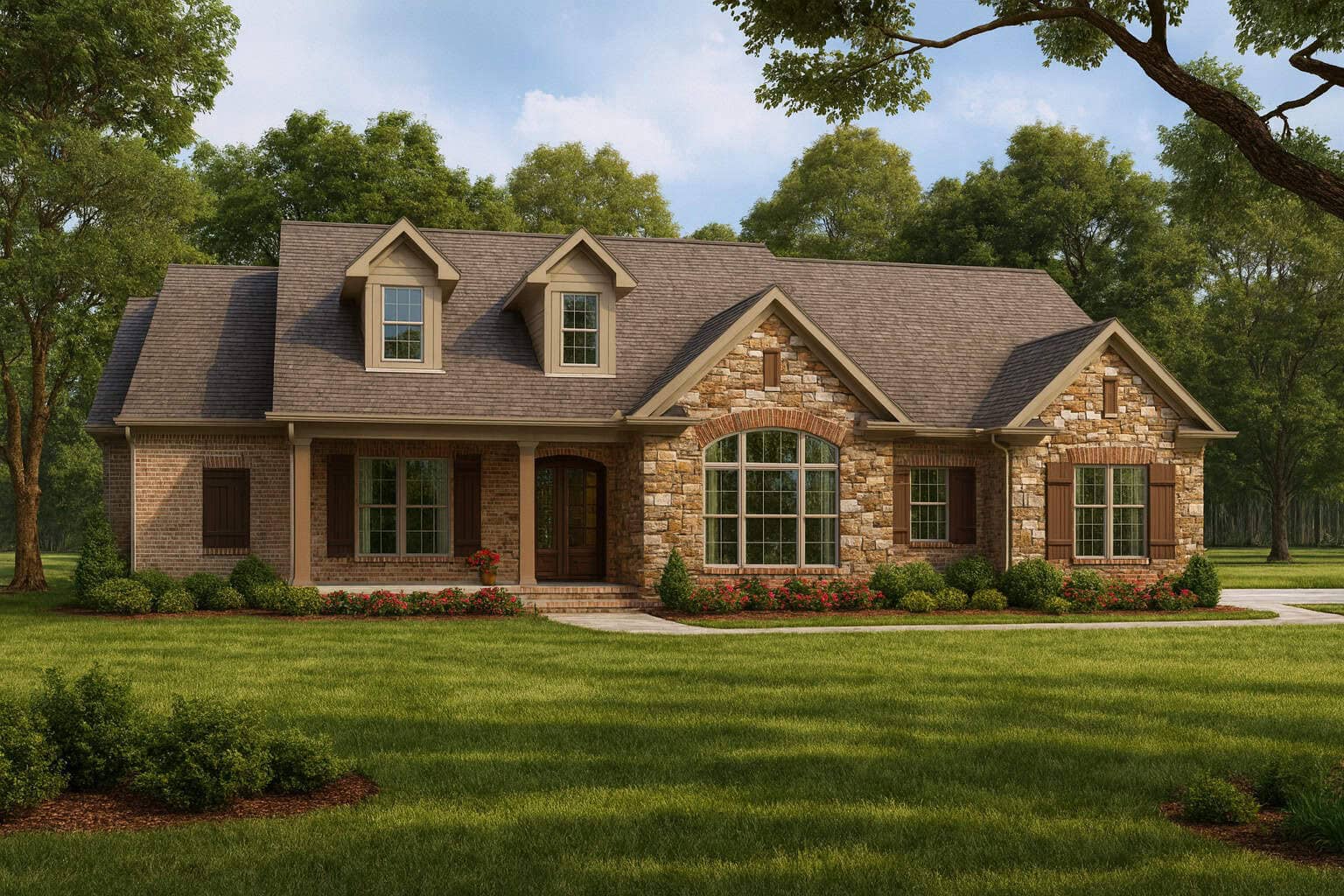 Front Elevation of this Ranch House (#153-2013) at The Plan Collection.