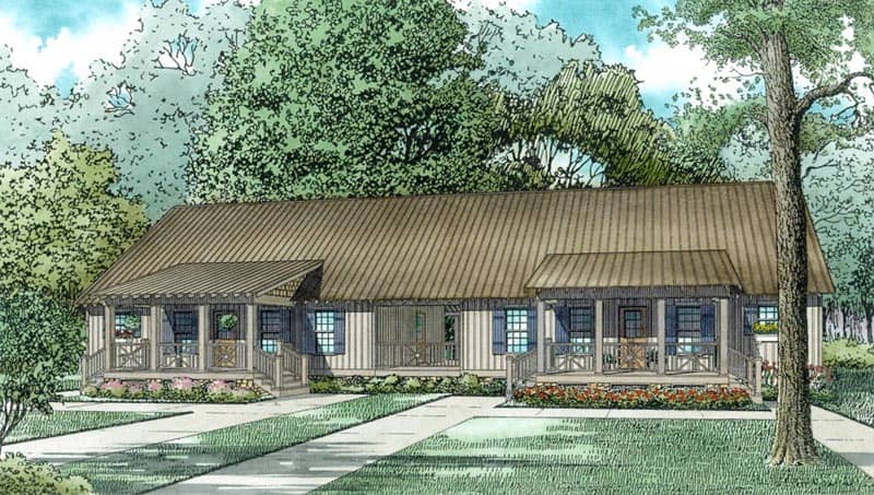 Front Elevation of this Multi-Unit House (#153-2018) at The Plan Collection.