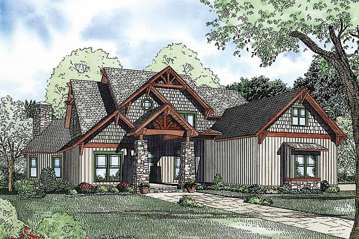 Front elevation of Rustic home (ThePlanCollection: House Plan #153-2099)
