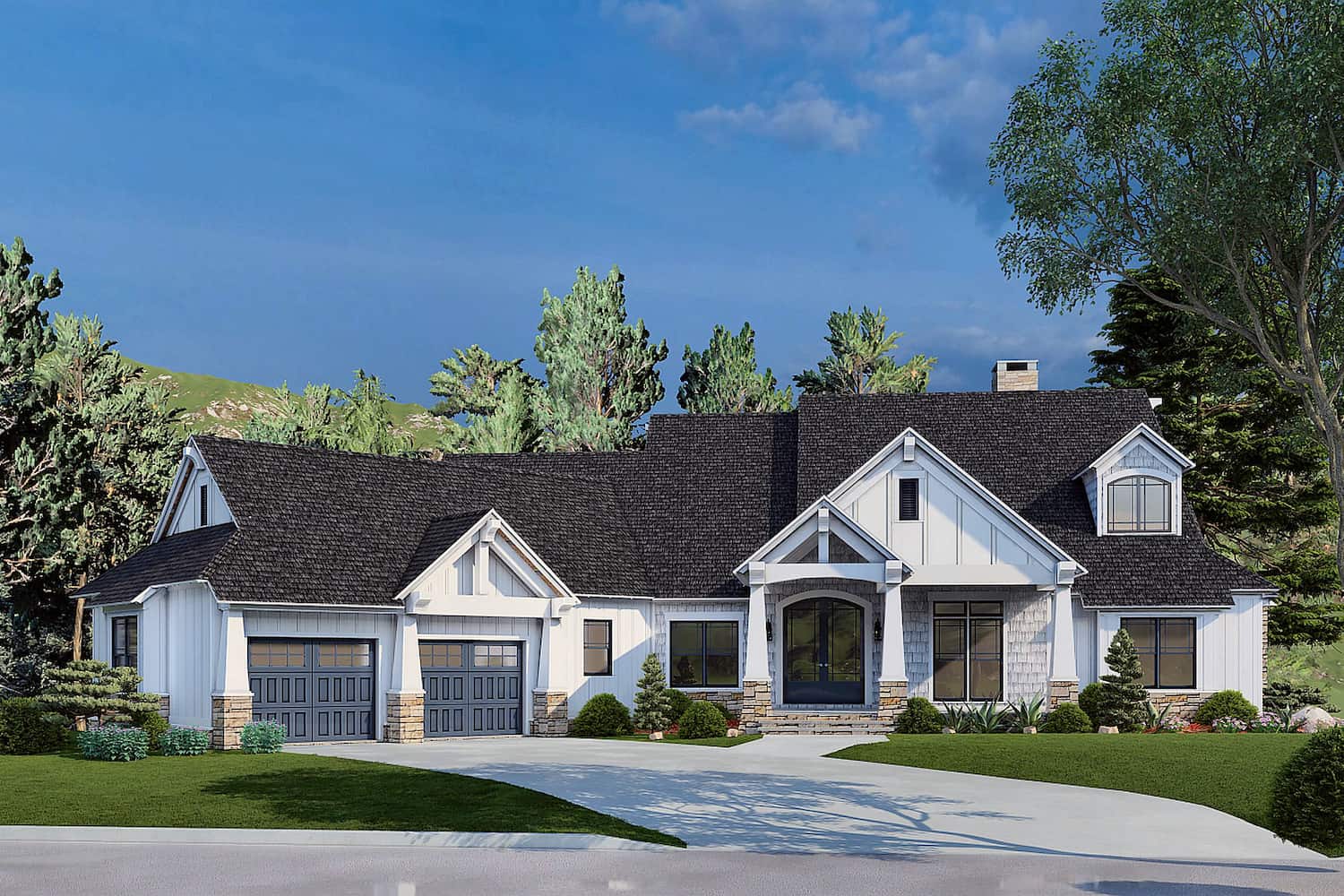 Front elevation of Craftsman home (ThePlanCollection: House Plan #153-2105)