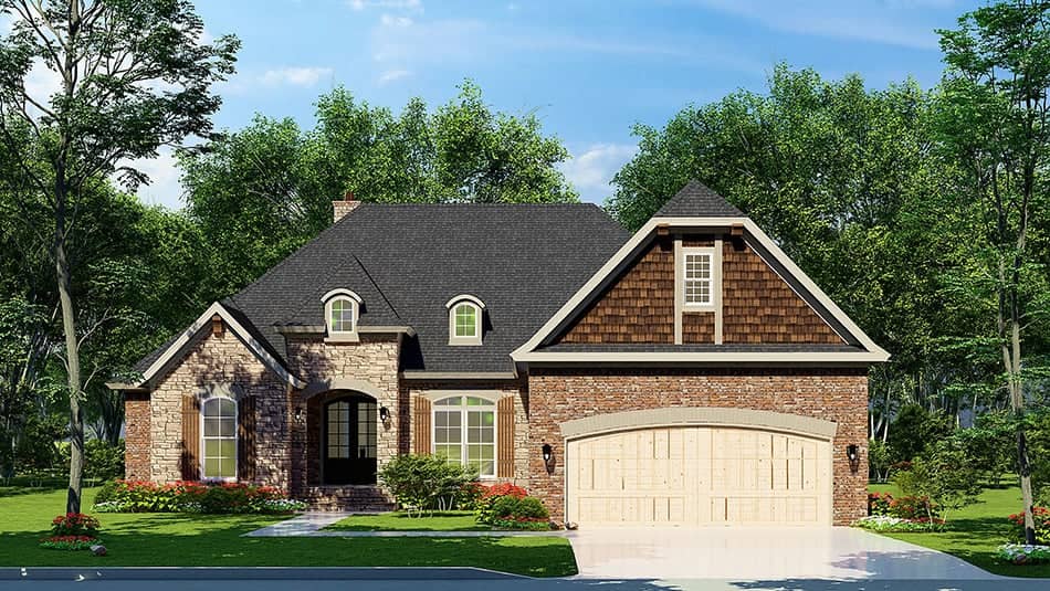 Front elevation of European home (ThePlanCollection: House Plan #153-2106)