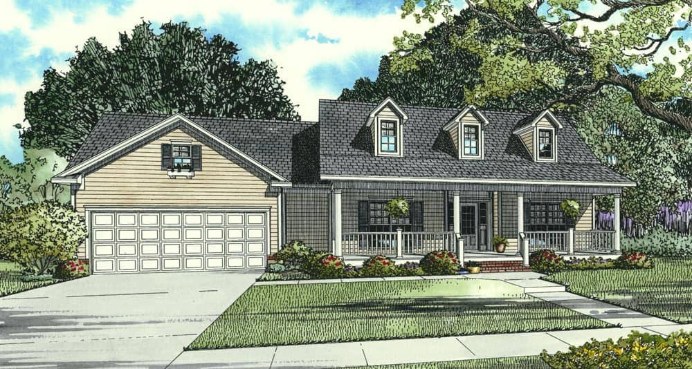 Front elevation of Farmhouse home (ThePlanCollection: House Plan #153-2116)