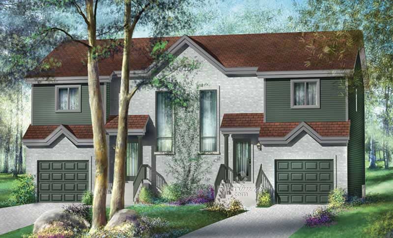 Front elevation of Duplex/Multi-Unit home (ThePlanCollection: House Plan #157-1016)
