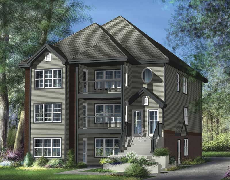 Front elevation of Multi-Unit home (ThePlanCollection: House Plan #157-1028)