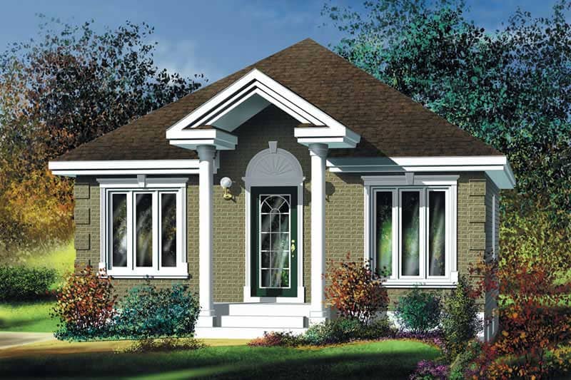 Front elevation of Bungalow home (ThePlanCollection: House Plan #157-1099)