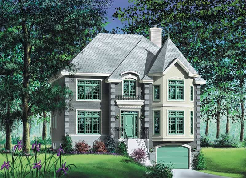 Front elevation of European home (ThePlanCollection: House Plan #157-1467)