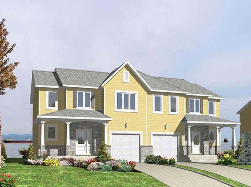 Front elevation of Duplex/Multi-Unit home (ThePlanCollection: House Plan #158-1026)