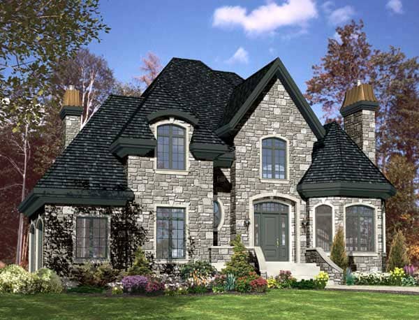 This is the front elevation of these European House Plans.