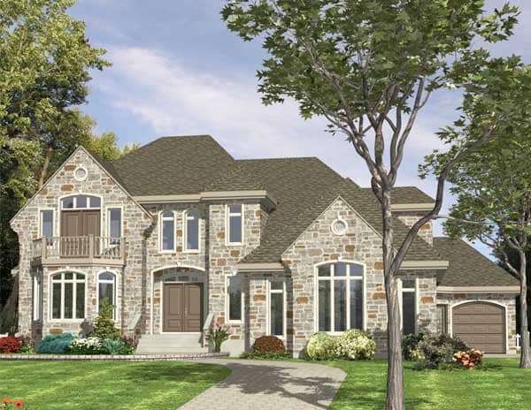 This is the front elevation for these European Home Plans.