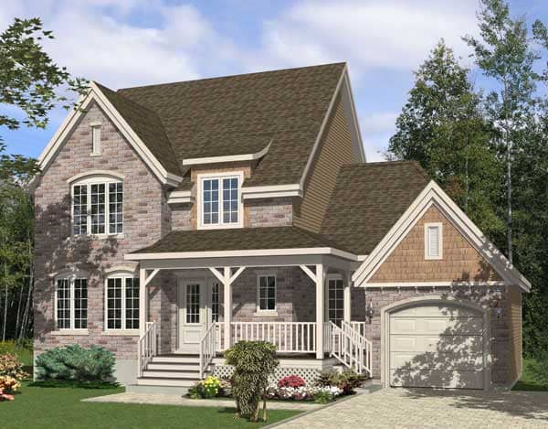 This is the front elevation for these Country Home Plans.