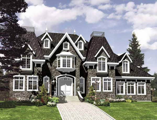This is the front elevation for these European House Plans.
