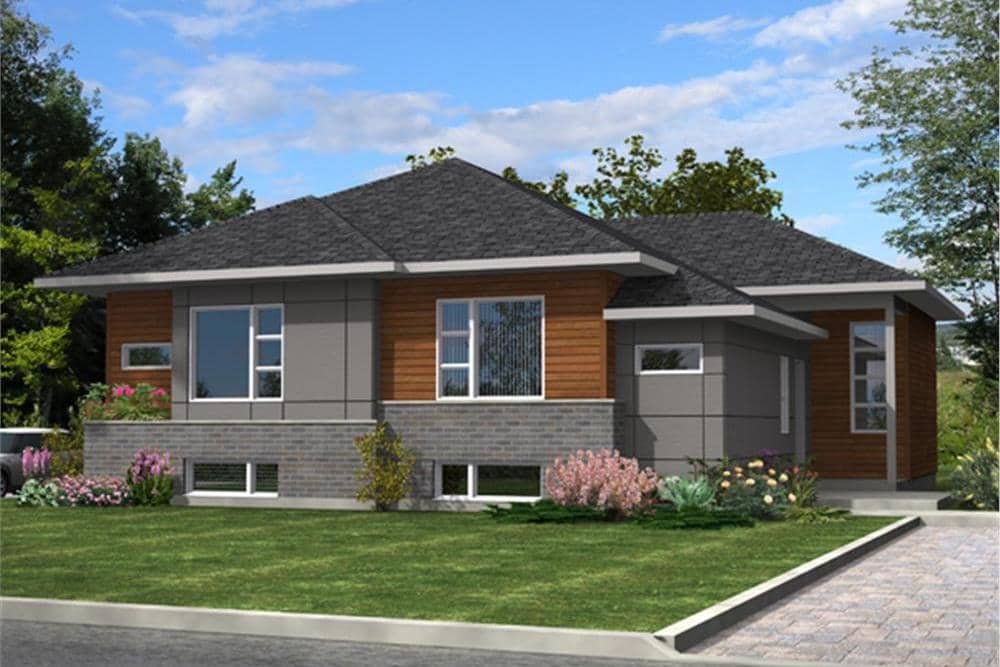 Color rendering of Contemporary home plan (ThePlanCollection: House Plan #158-1283)