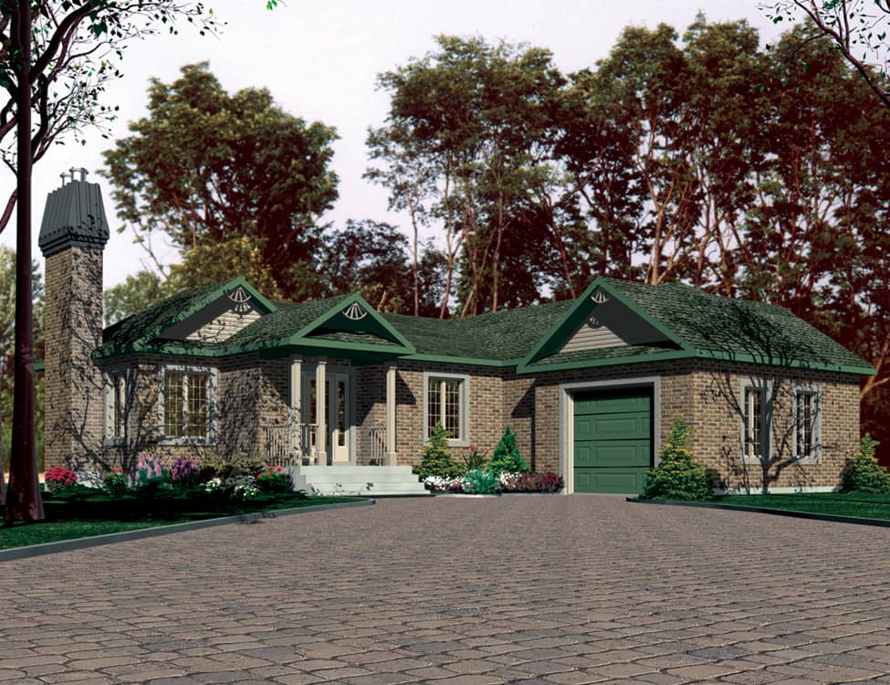Front elevation of Bungalow home (ThePlanCollection: House Plan #158-1291)