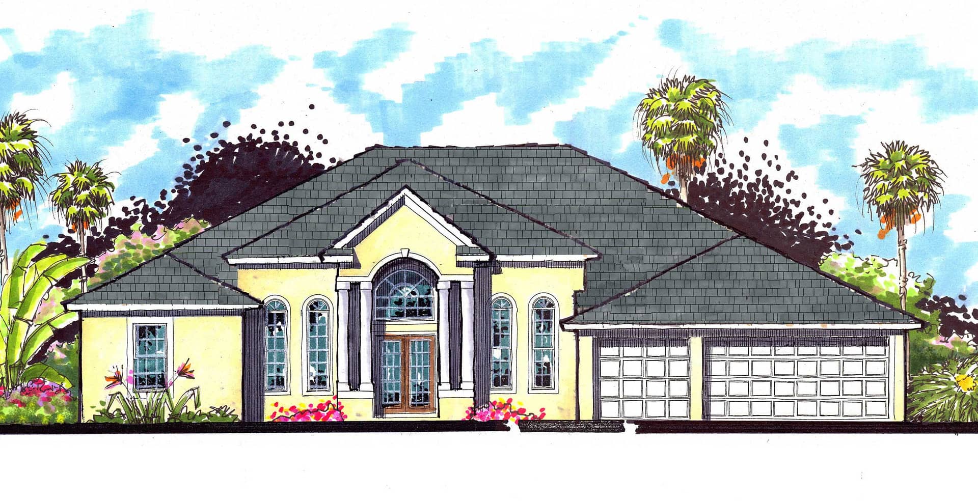 This is the front elevation for these European House Plans.