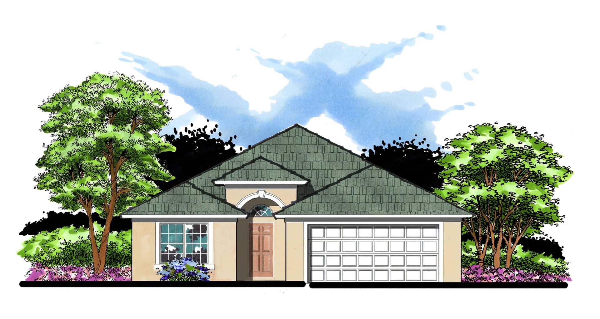 This is an artist's rendering for these Mediterranean Home Plans.