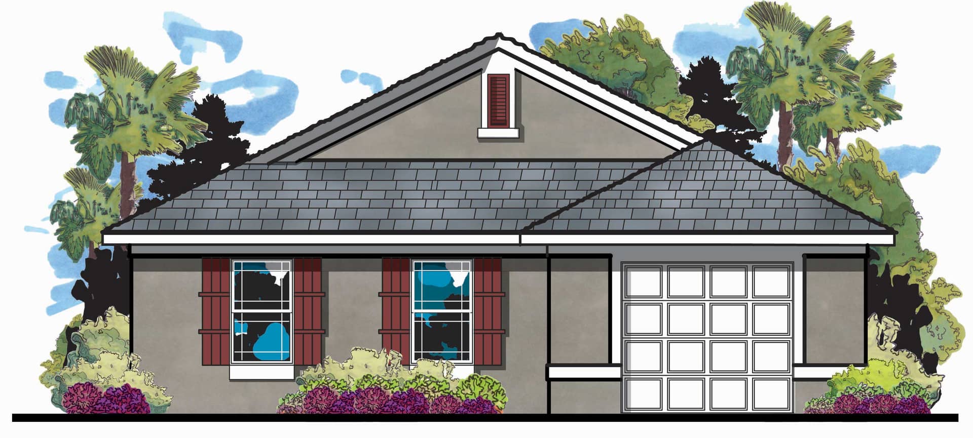 This is the front elevation for these European Home Plans.