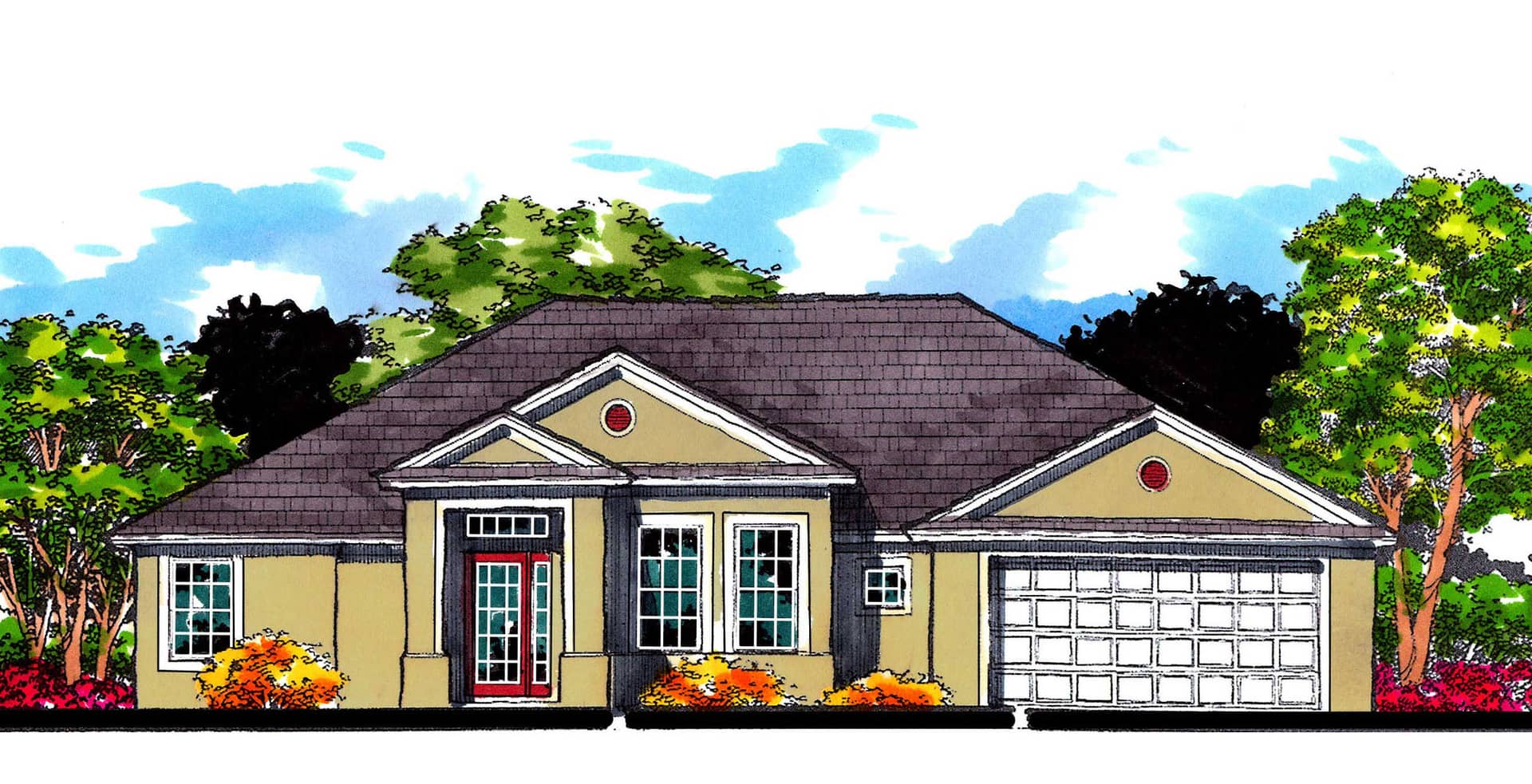 This is the front elevation for these European Home Plans.