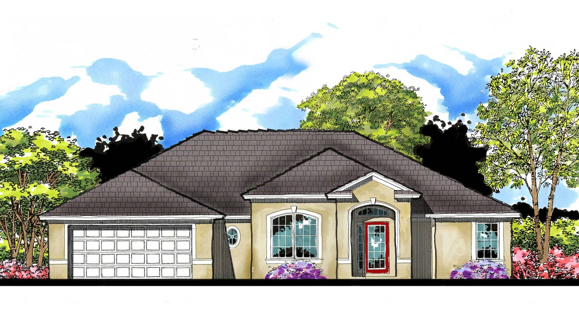 This is the front elevation for these Country House Plans.