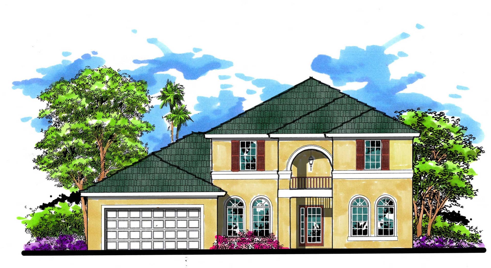 This is the front elevation for these European Home Plans.