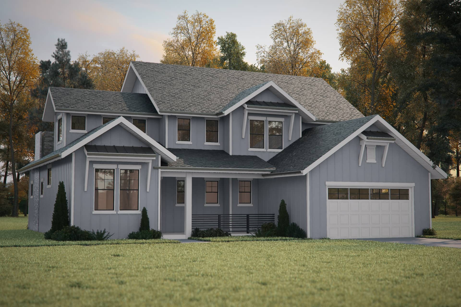 Photo-realistic rendering of Country home plan (ThePlanCollection: House Plan #161-1087)