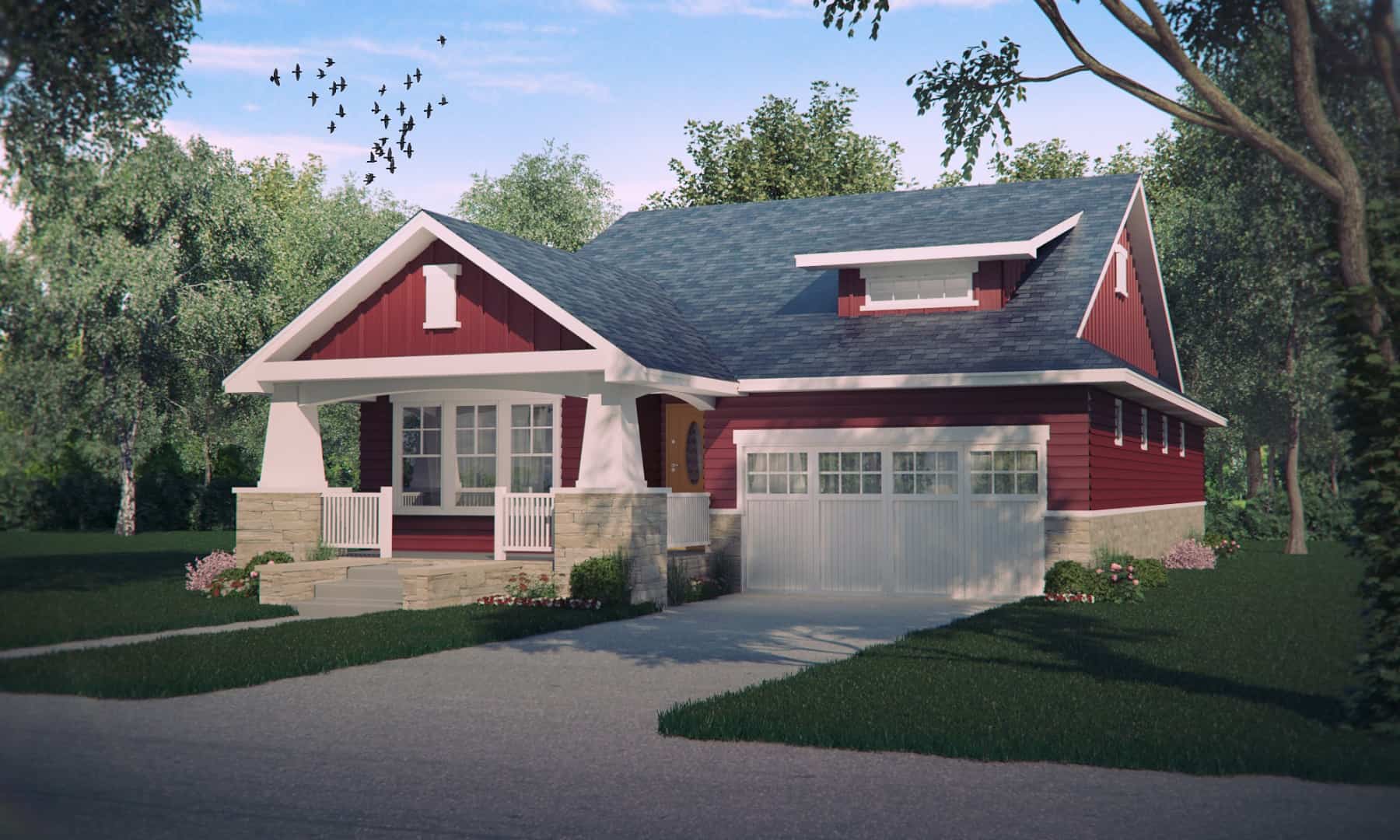 Front elevation of Craftsman home (ThePlanCollection: House Plan #161-1163)