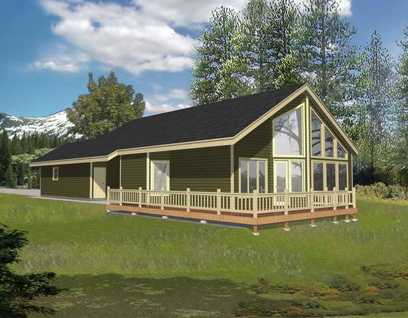 Front elevation of Log Cabin home (ThePlanCollection: House Plan #162-1052)