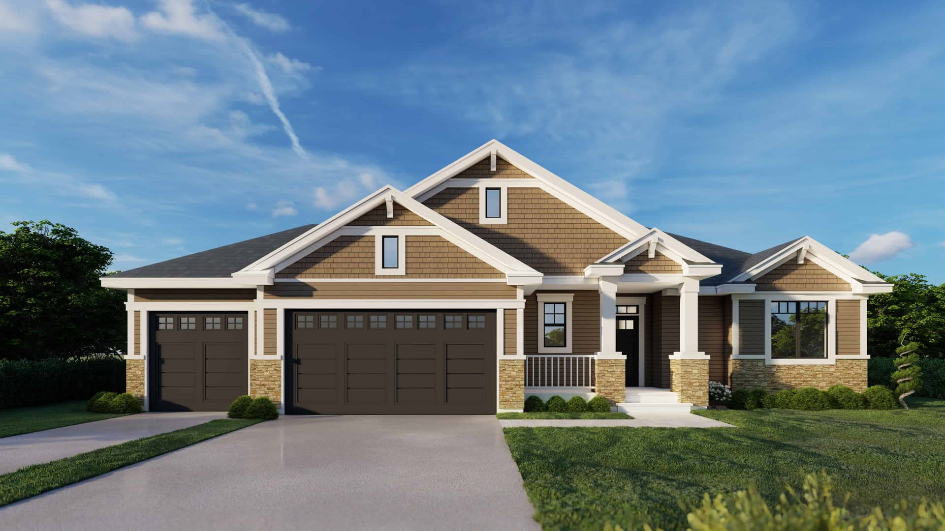 Front elevation of Craftsman home (ThePlanCollection: House Plan #162-1065)