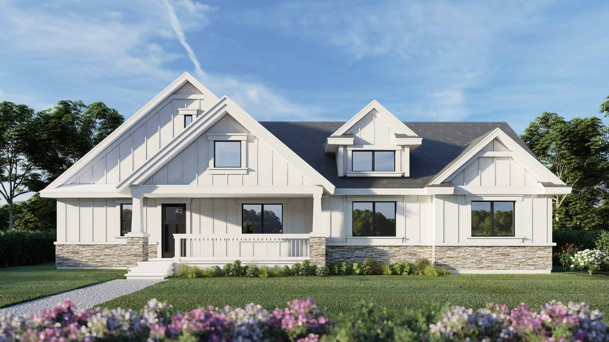 Front elevation of Modern Farmhouse home (ThePlanCollection: House Plan #162-1069)