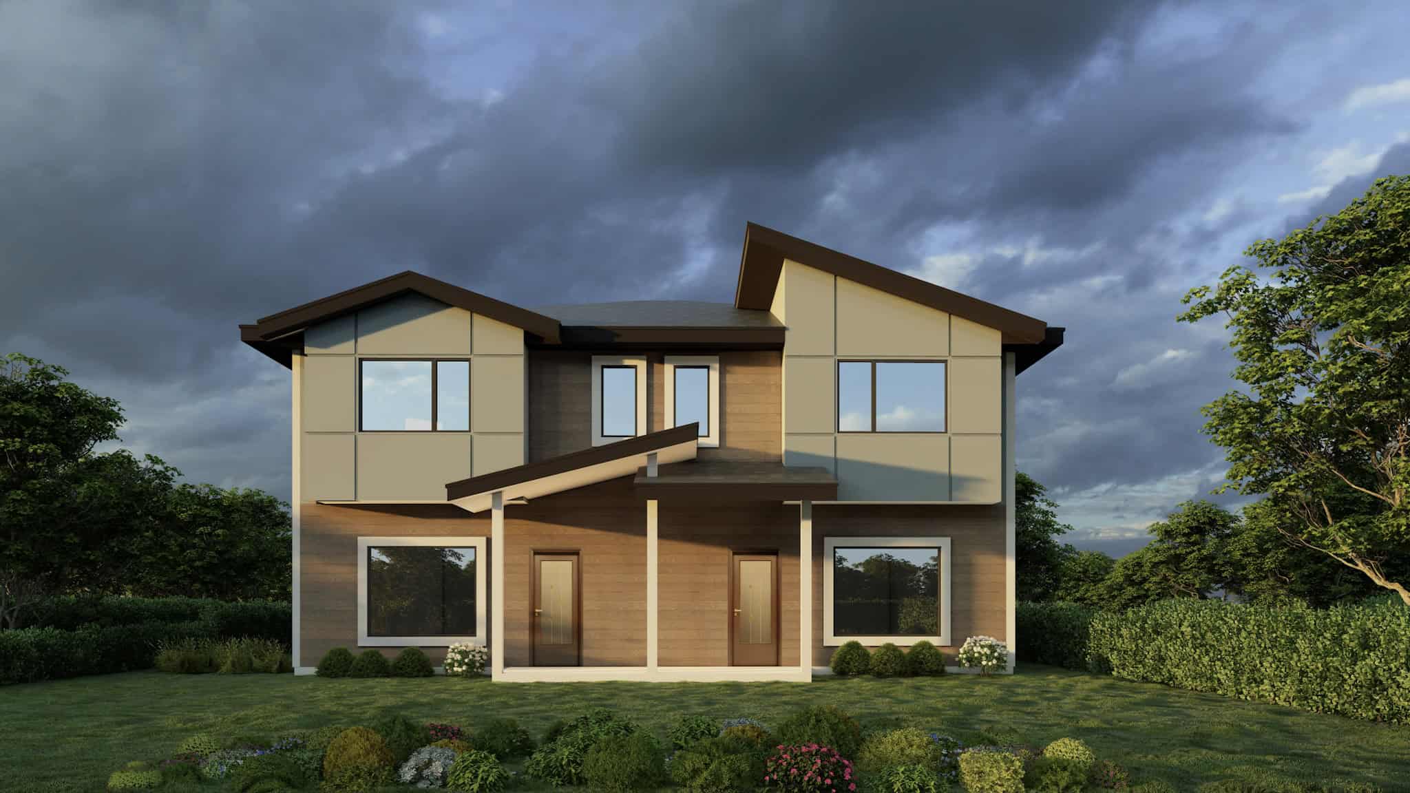 Front elevation of Duplex/Multi-Unit home (ThePlanCollection: House Plan #162-1089)