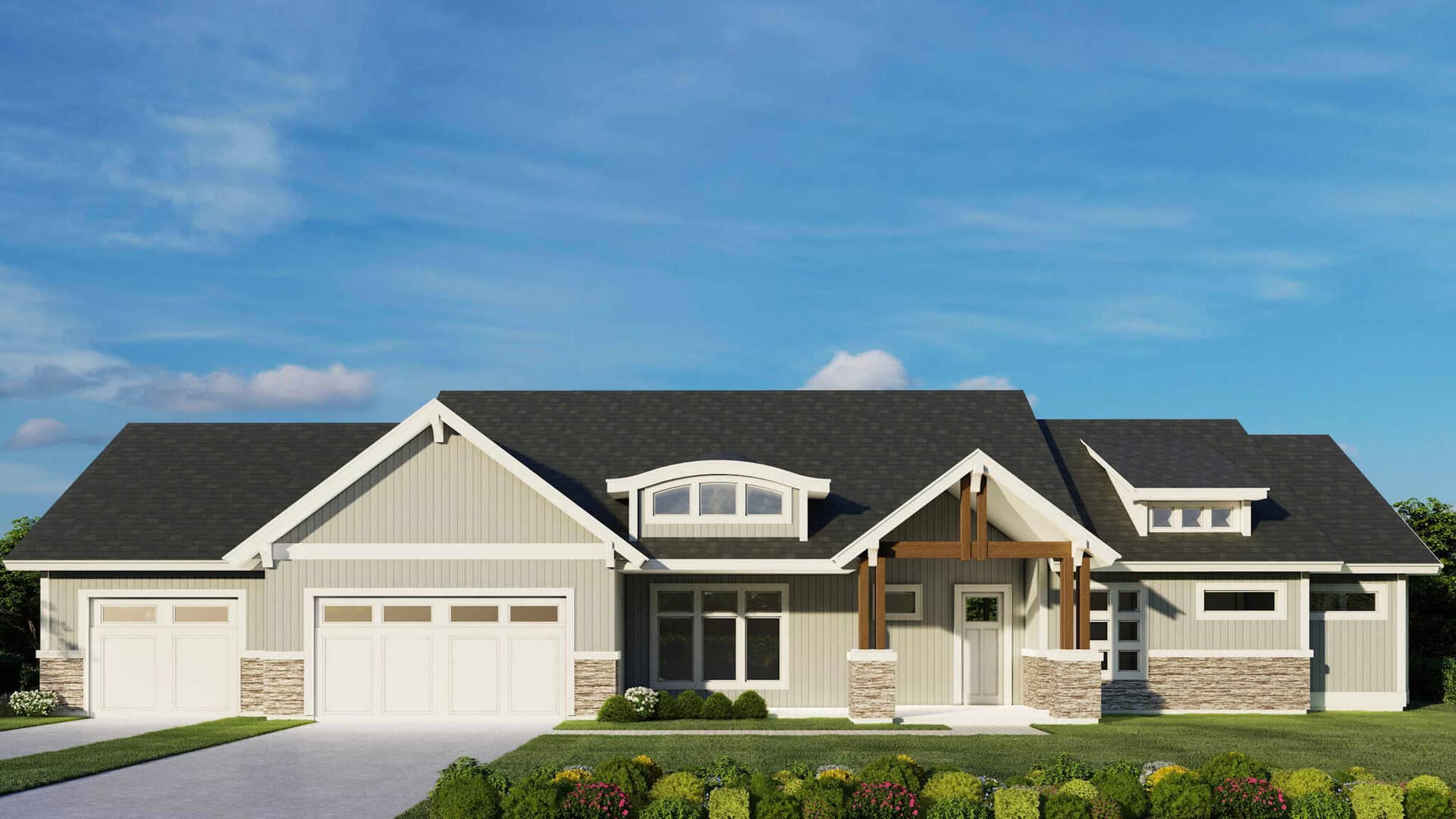 Front elevation of Craftsman home (ThePlanCollection: House Plan #162-1108)