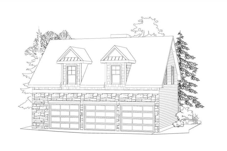 Rendering of Garage w/Apartment plan (ThePlanCollection: House Plan #163-1038)