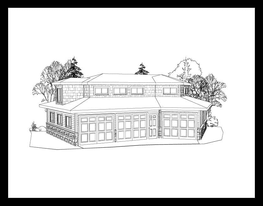 Front elevation of Garage w/Apartments home (ThePlanCollection: House Plan #163-1044)