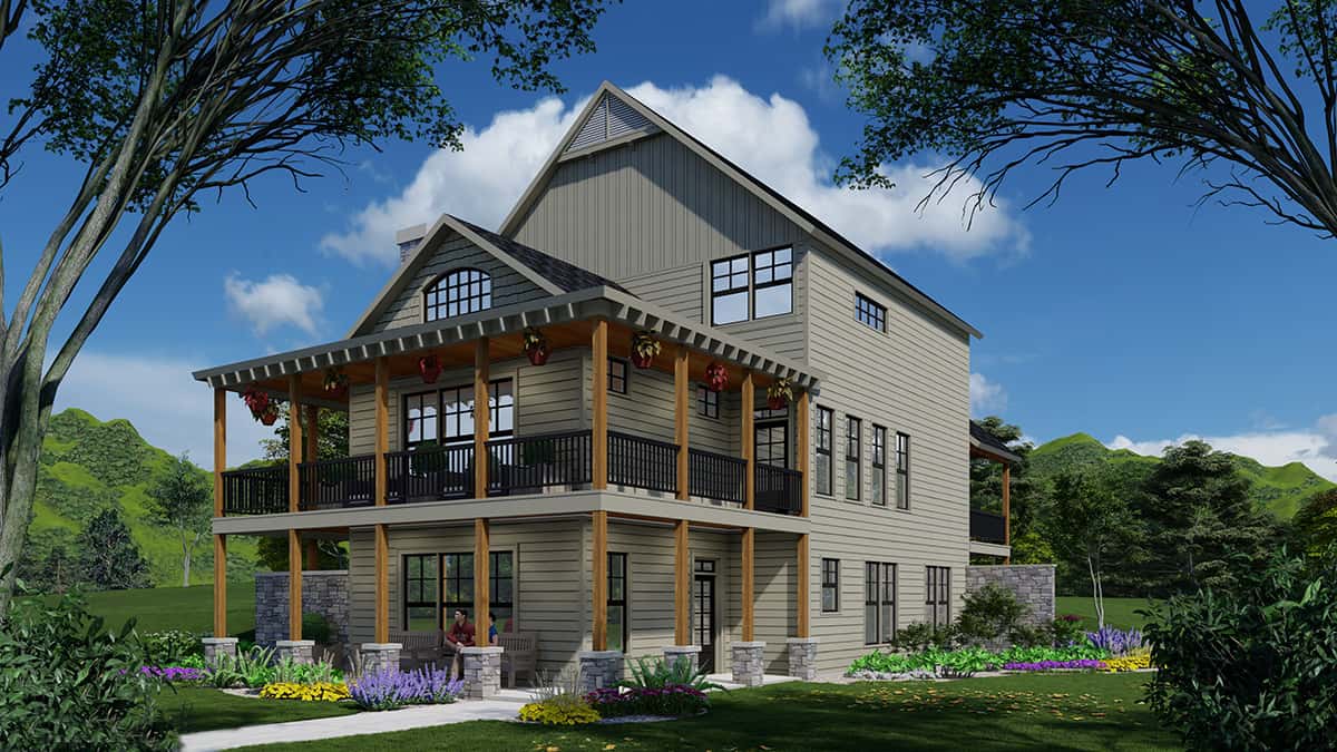 Front elevation of Craftsman home (ThePlanCollection: House Plan #163-1061)