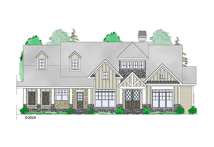 Front elevation of Craftsman home (ThePlanCollection: House Plan #163-1069)