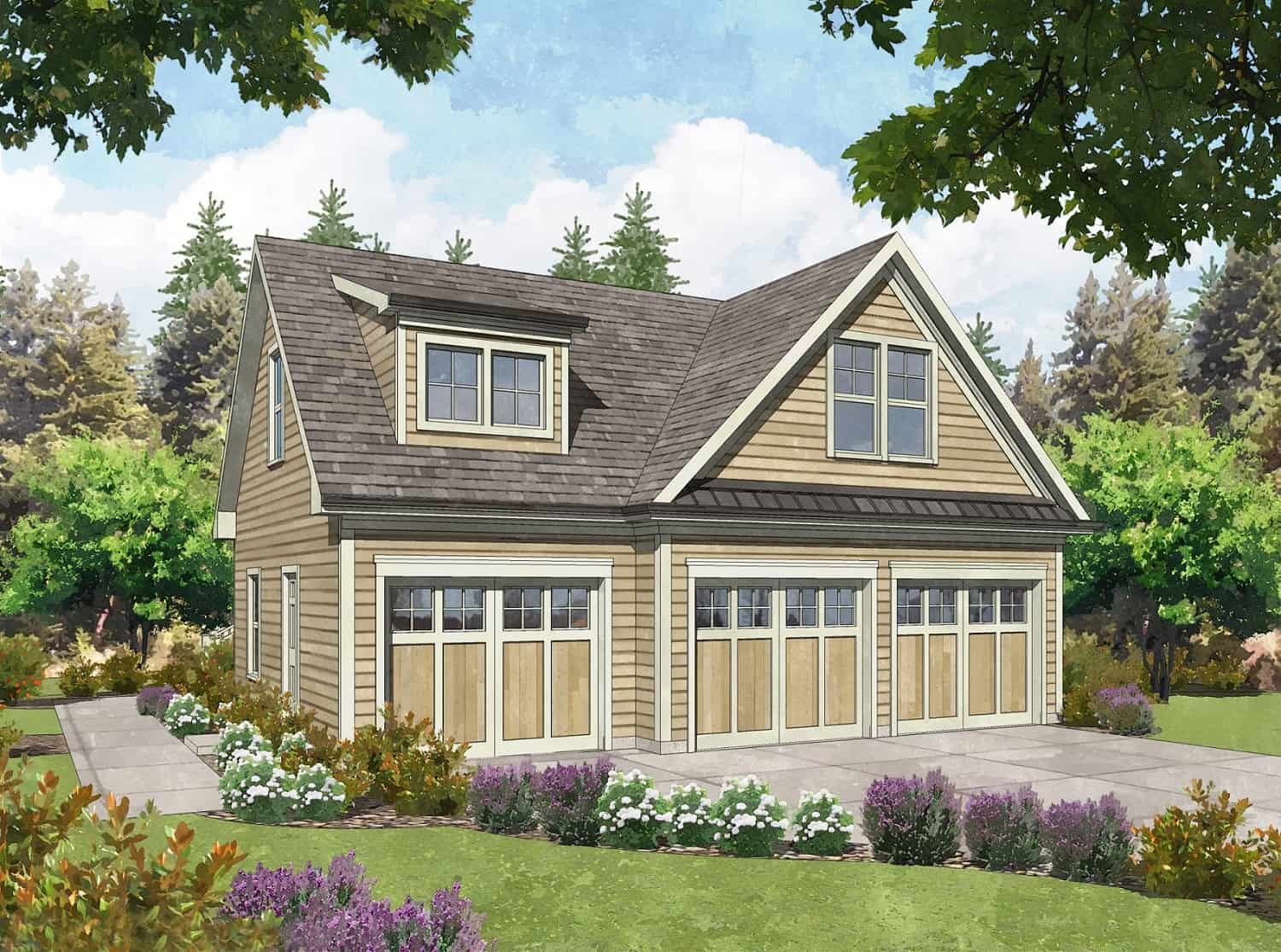 Front elevation of Garage w/Apartments home (ThePlanCollection: House Plan #163-1085)