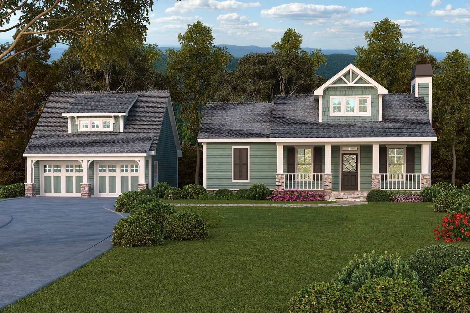 Front elevation of Ranch home (ThePlanCollection: House Plan #163-1092)