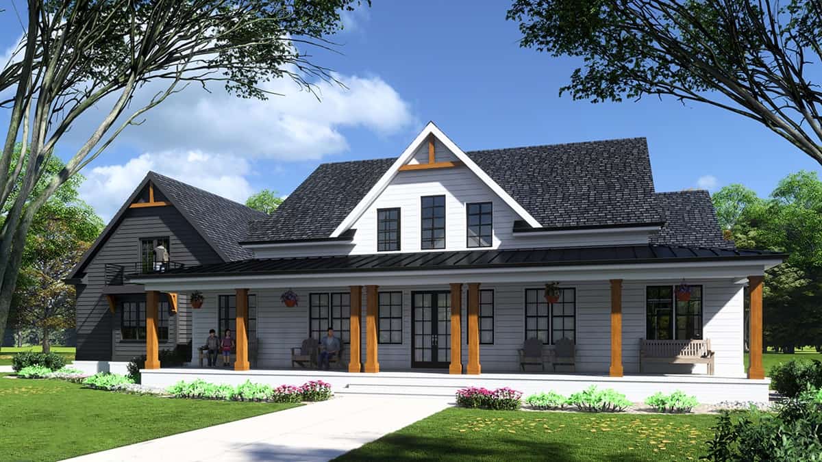 Front elevation of Modern Farmhouse home (ThePlanCollection: House Plan #163-1110)