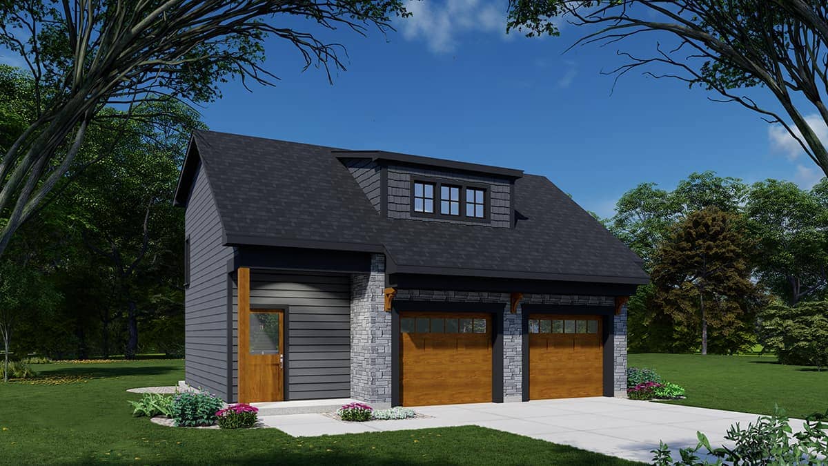 Front elevation of Garage w/Apartments home (ThePlanCollection: House Plan #163-1111)