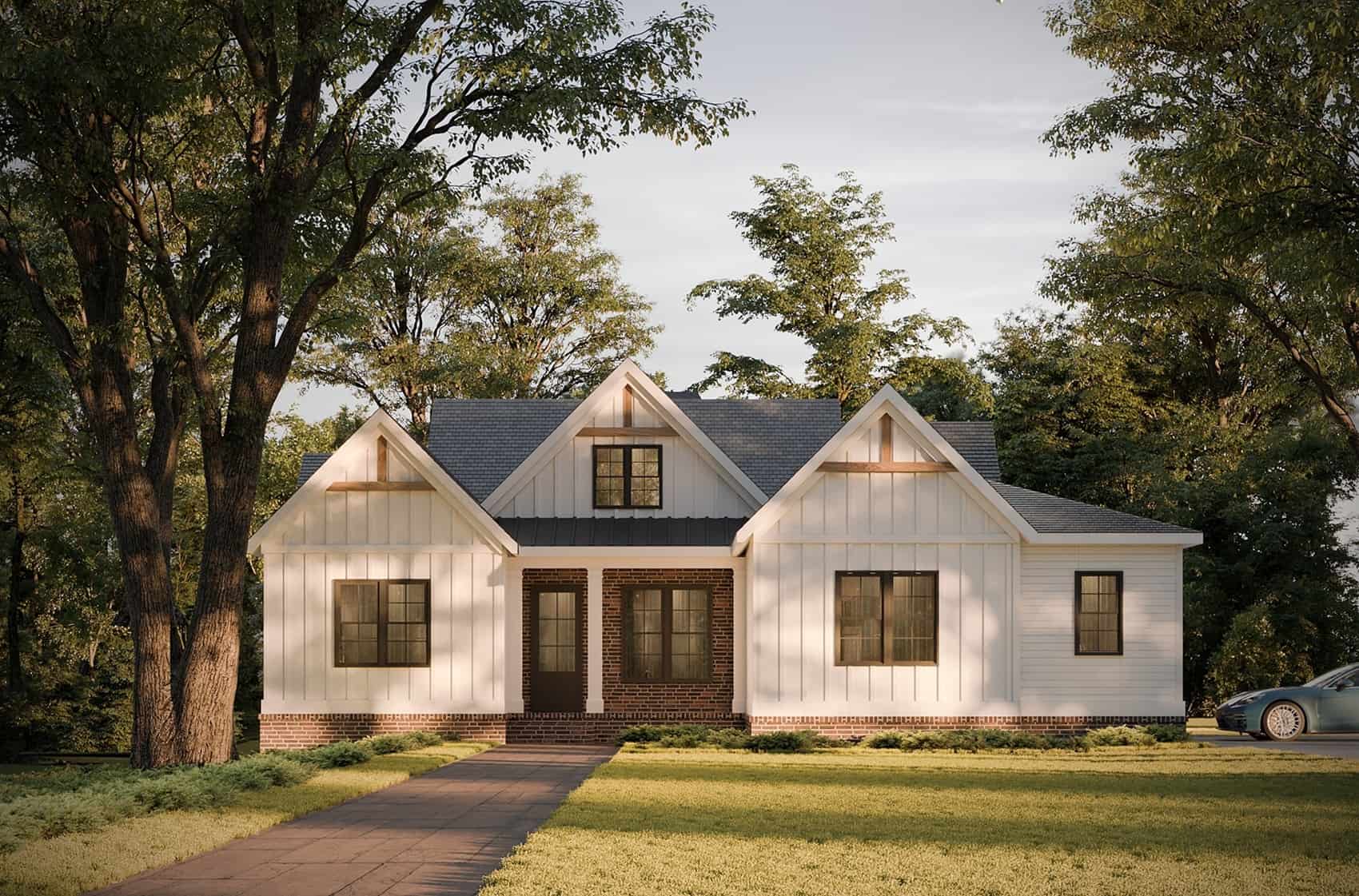 Front elevation of Modern Farmhouse home (ThePlanCollection: House Plan #163-1116)