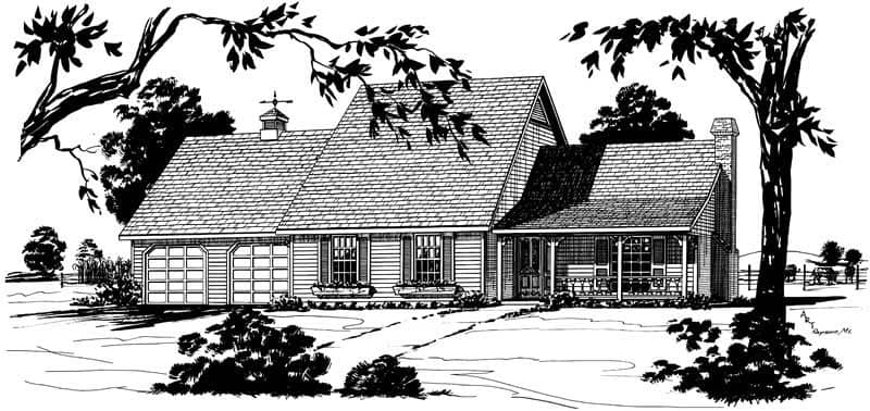 Front elevation of Cape Cod home (ThePlanCollection: House Plan #164-1177)