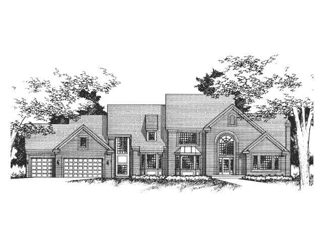 This image shows the front elevation of these Luxury Homeplans.