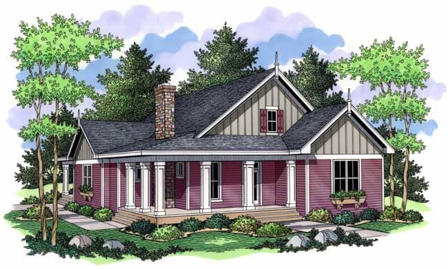 Country Homeplans CLS-1808 Colored Rendering.