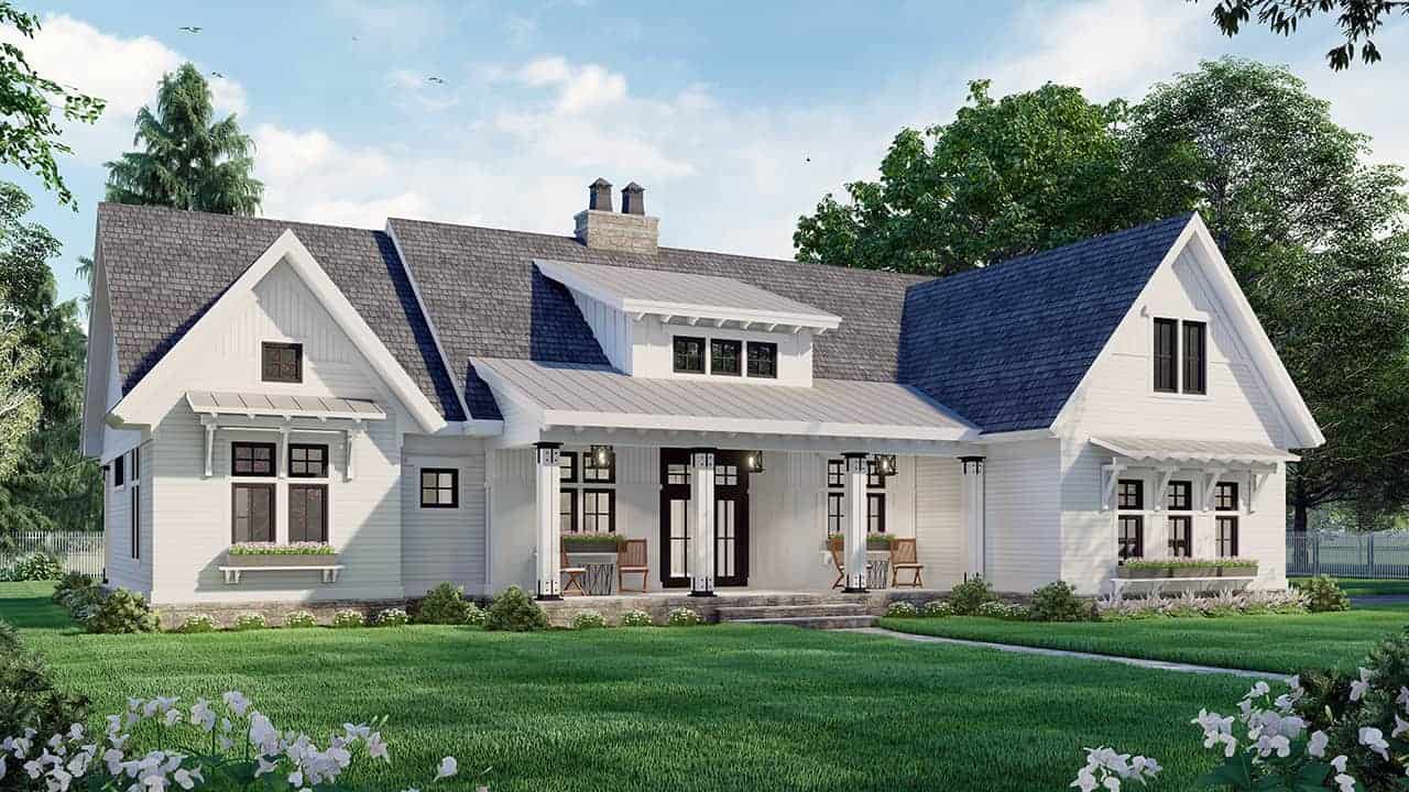 Front elevation of Ranch home (ThePlanCollection: House Plan #165-1157)