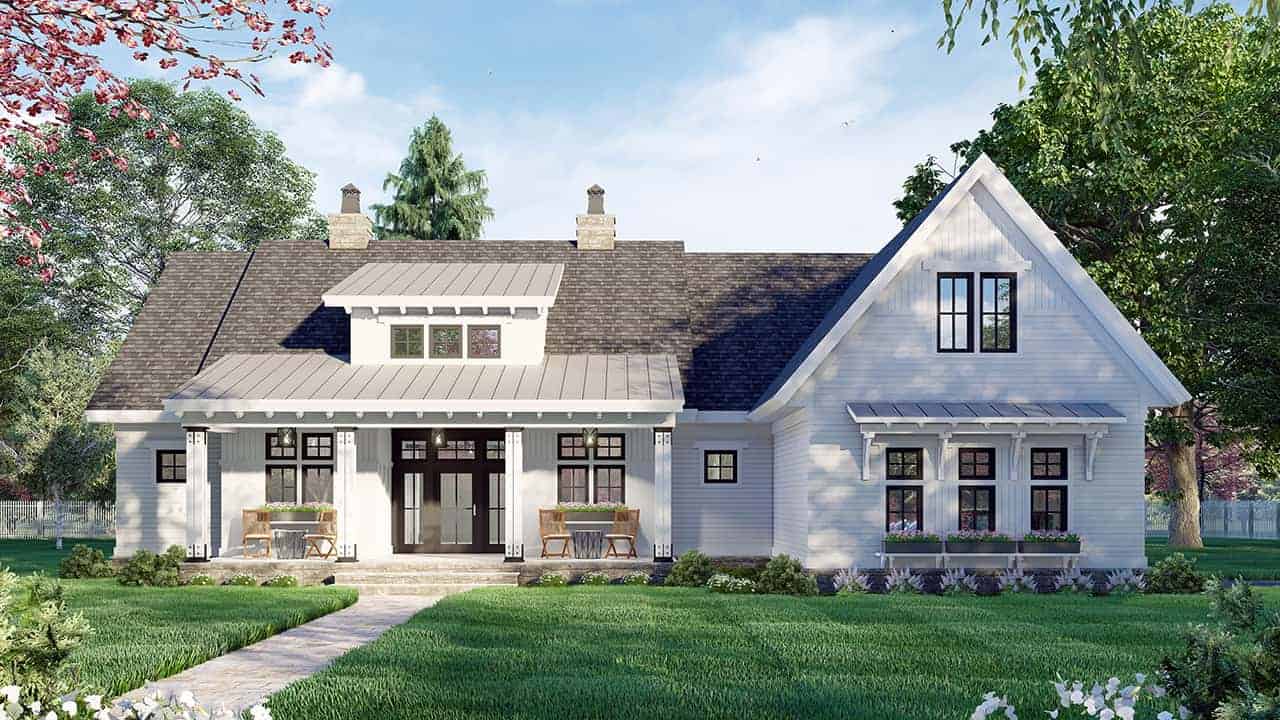 Front elevation of Ranch home (ThePlanCollection: House Plan #165-1159)