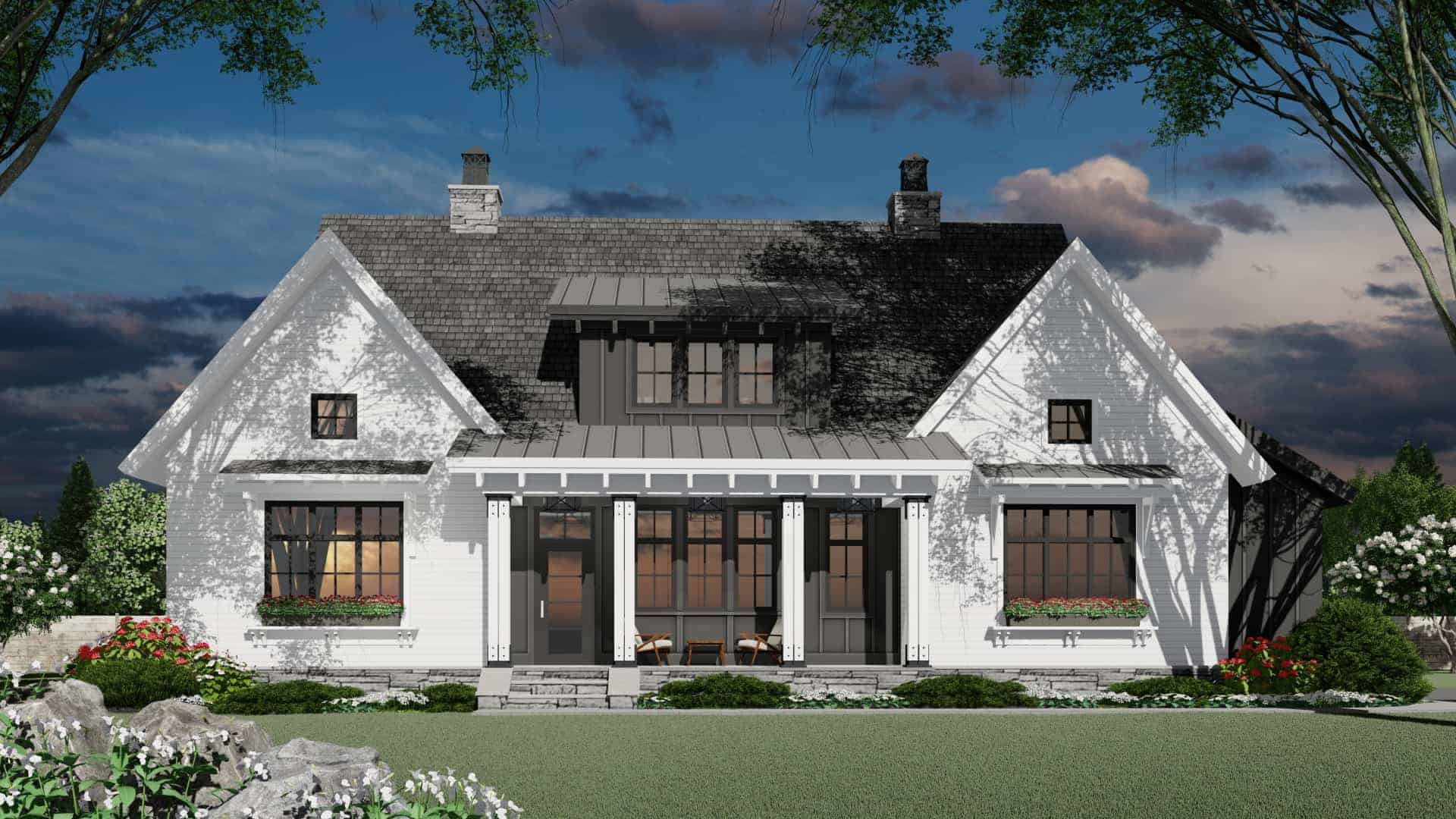 Front elevation of Modern Farmhouse home (ThePlanCollection: House Plan #165-1163)