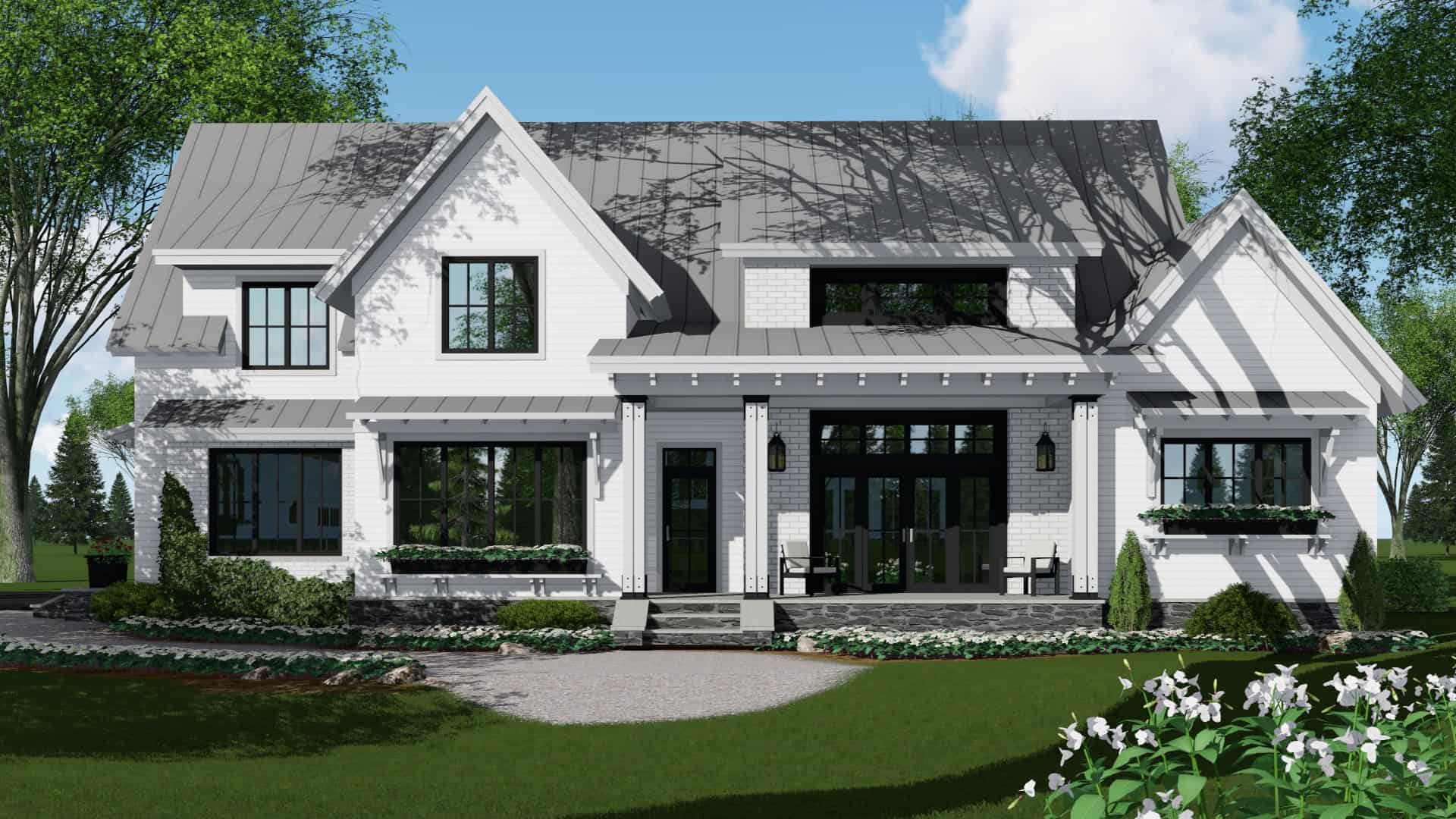 Front elevation of Modern Farmhouse home (ThePlanCollection: House Plan #165-1169)
